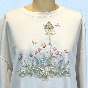 VINTAGE‎ Northern Reflections country garden birdhouse blue bird sweatshirt 90s